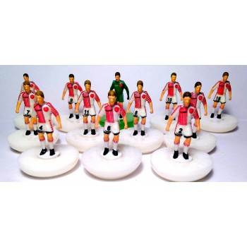 Subbuteo Andrew Table Soccer Denmark 1986 World Cup Away kit on Classic Hasbro Bases